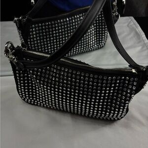 Zara Black Shoulder Bag with Silver Studs